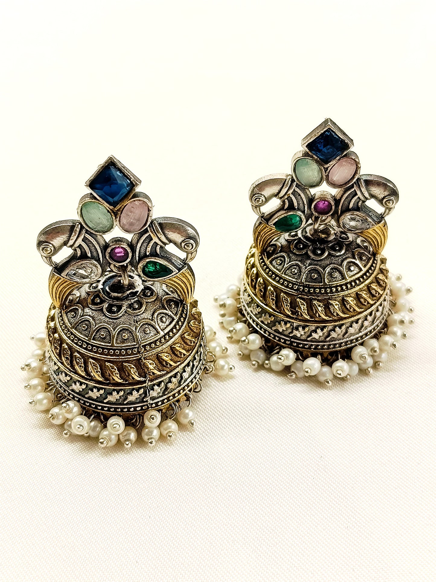 Subhika Multi Colour Peacock Oxidized Jhumki