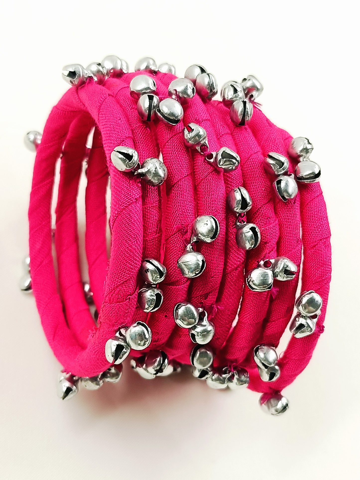 Harshita Majenta Fabric Bangles with Ghungroo