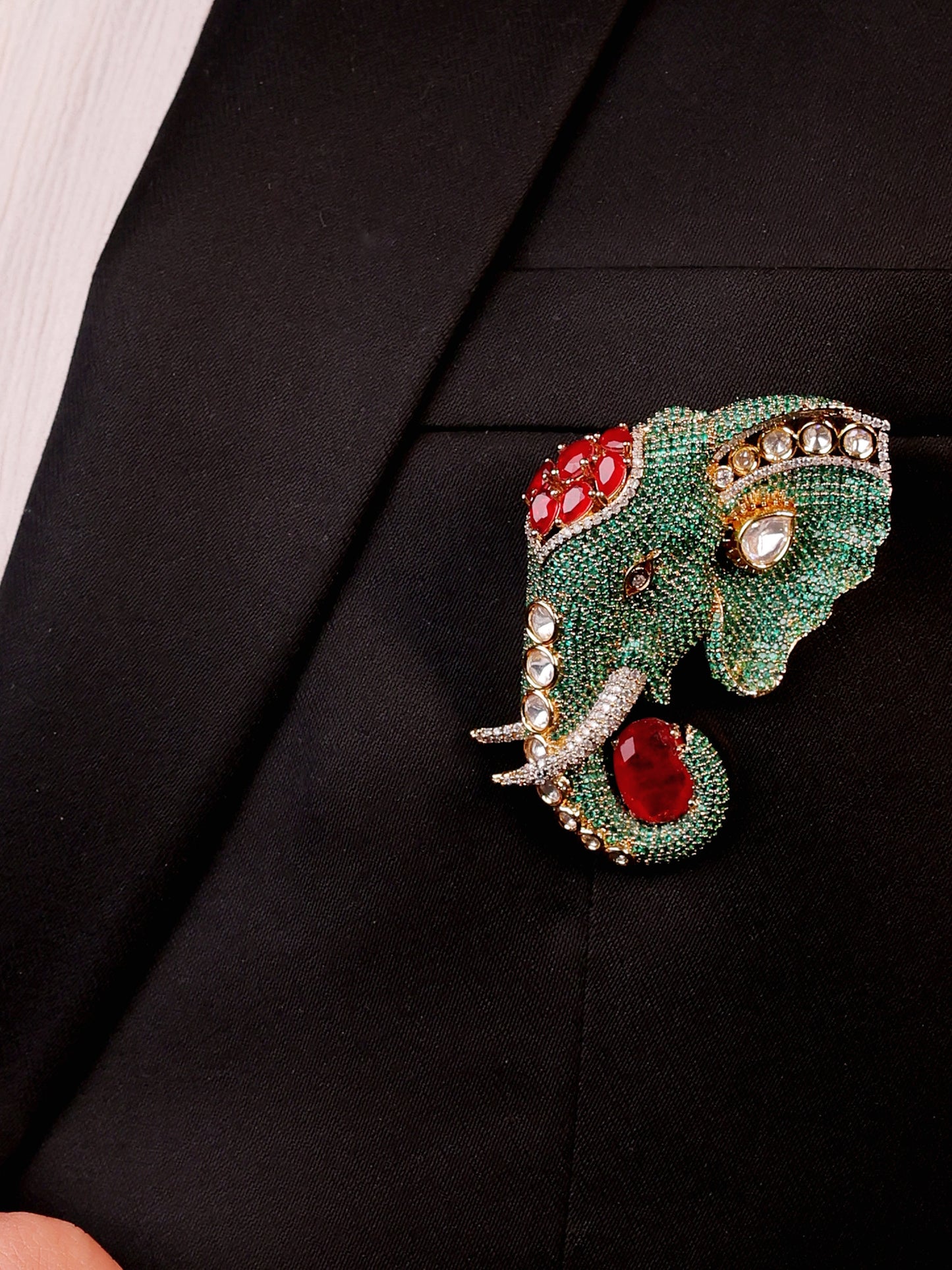 Rahul Green Elephant Brooch