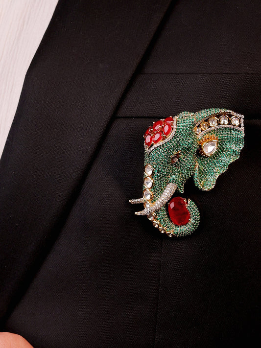 Rahul Green Elephant Brooch