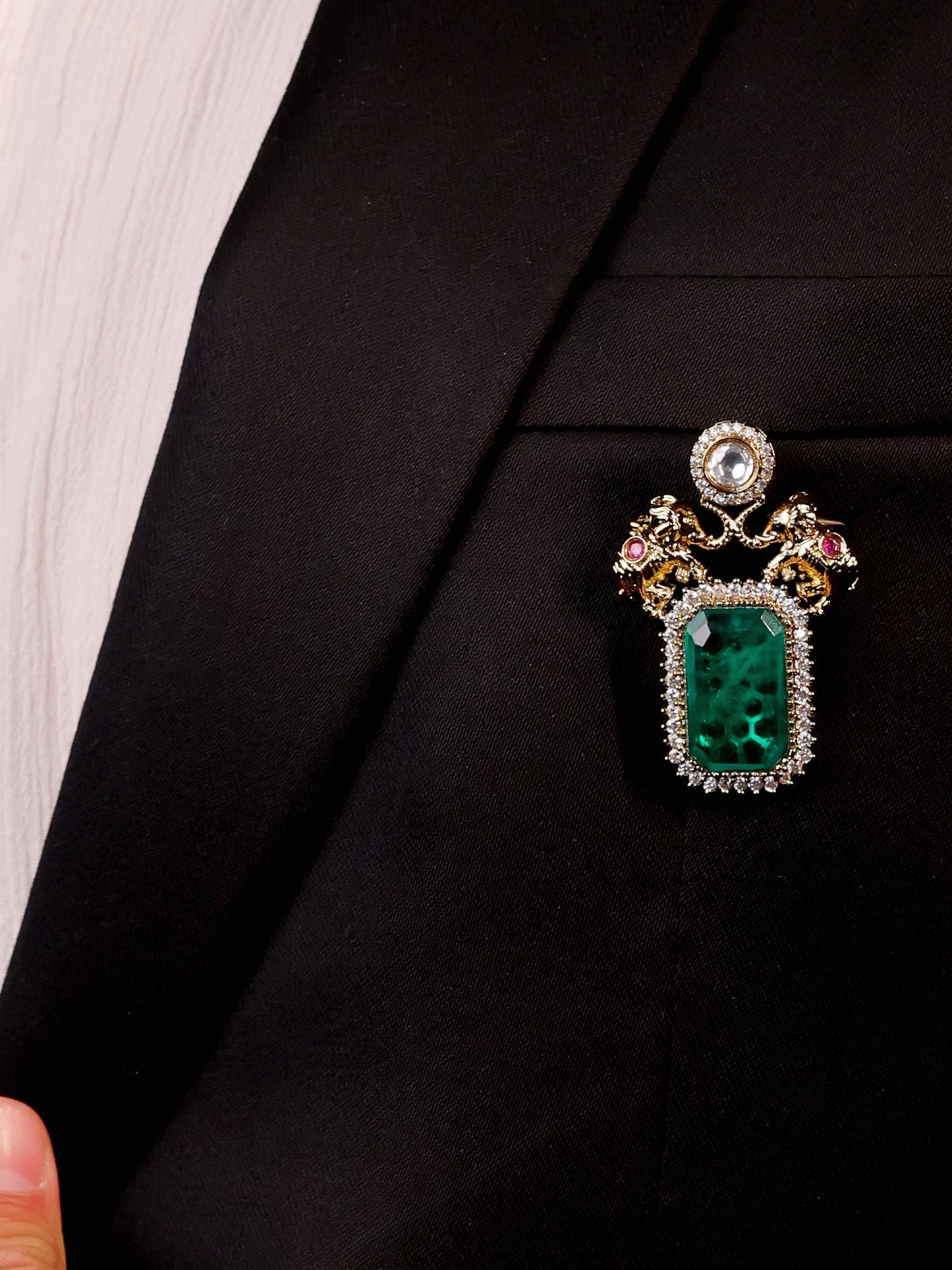 Olena Green Elephant Brooch