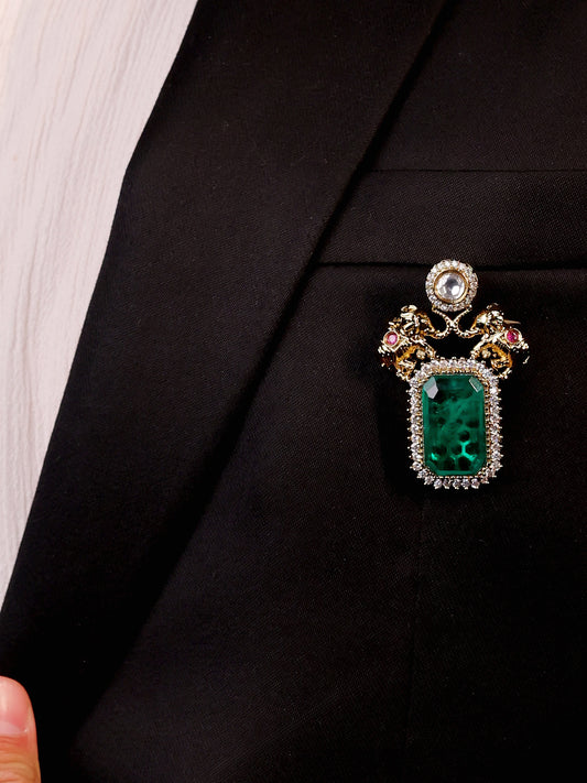 Olena Green Elephant Brooch