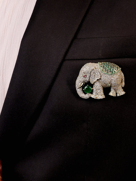 Hredhaan Green Elephant Brooch