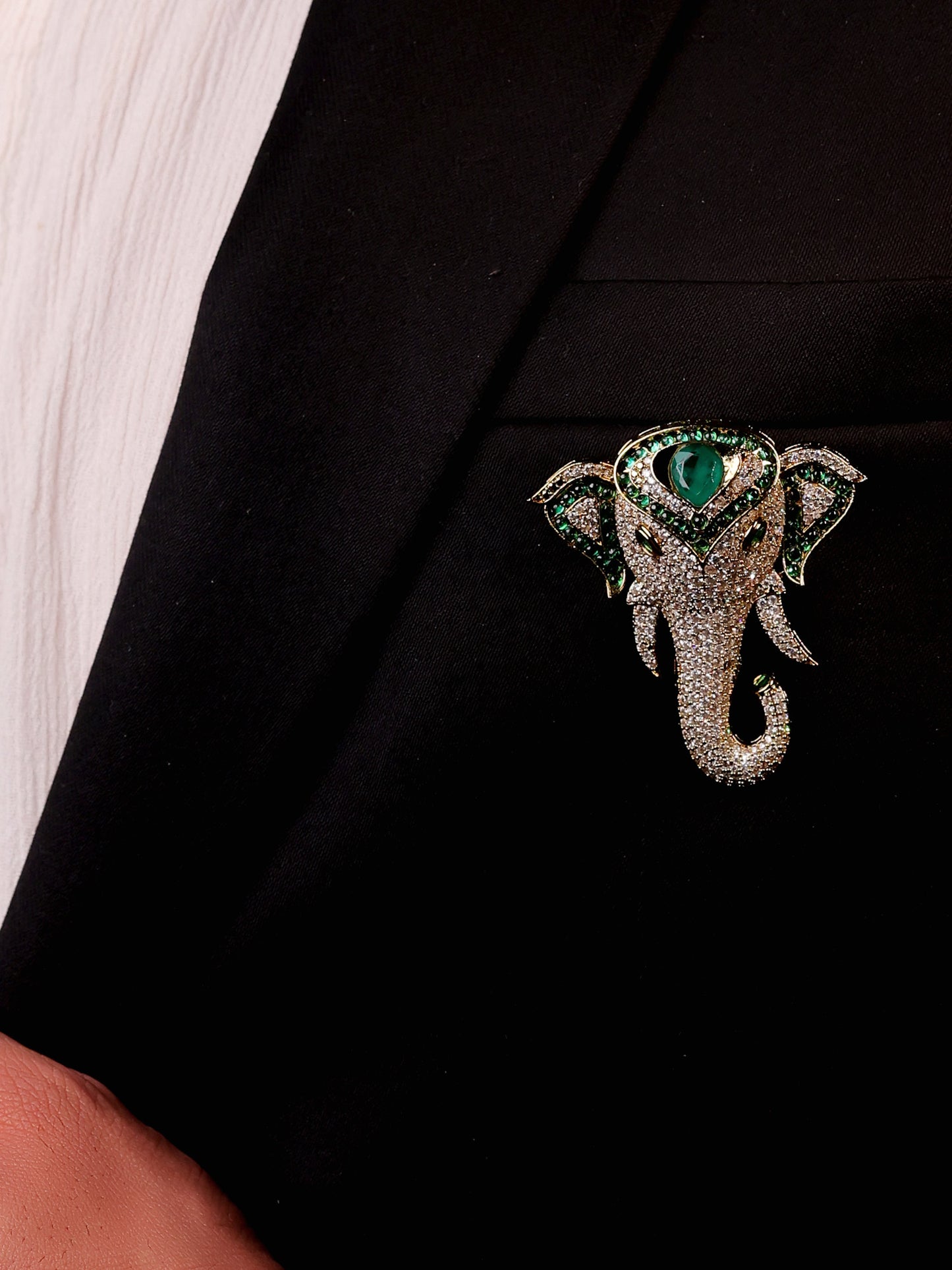 Pranav Green Elephant's Brooch