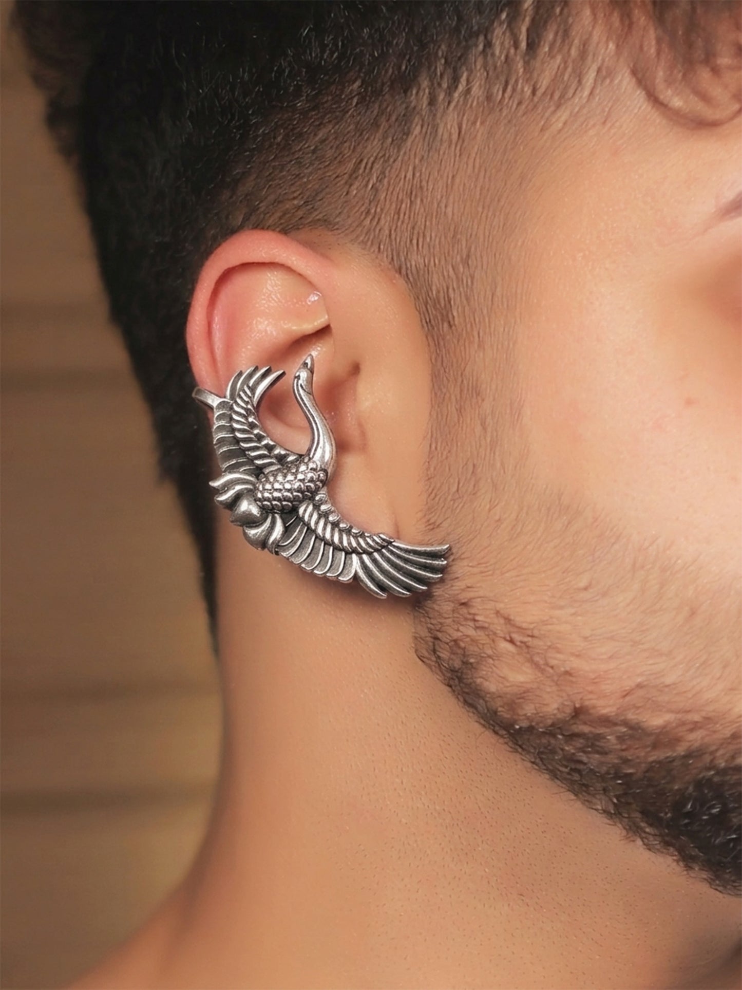 Ridhan Oxidized Crane Hoop Men's Earrings