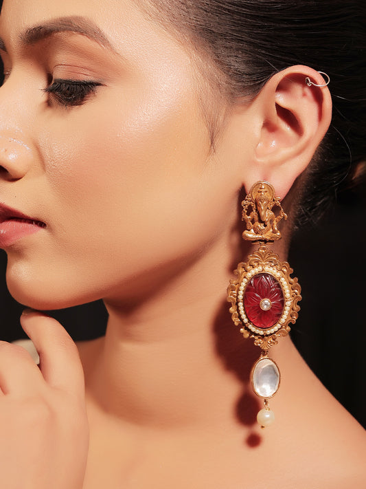 Eve Maroon Ganesh Ji Boutique Earrings