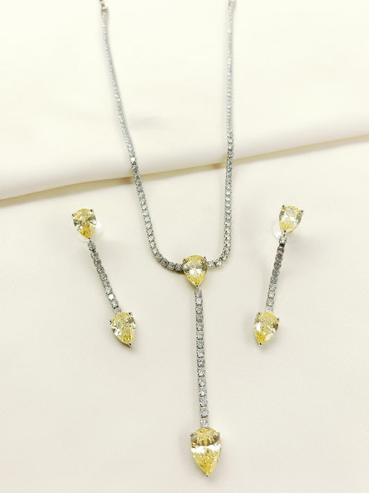 Cureza Yellow American Diamond Necklace Set
