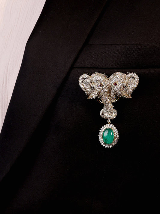 Darsh Green Elephant Brooch