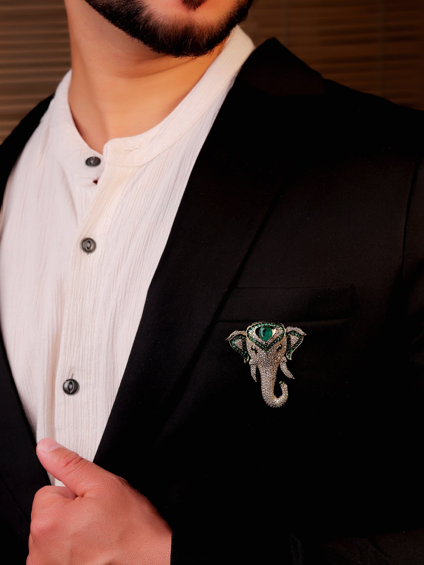 Pranav Green Elephant's Brooch
