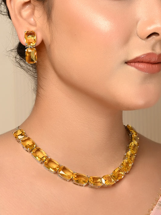 Sahara Yellow American Diamond Necklace Set