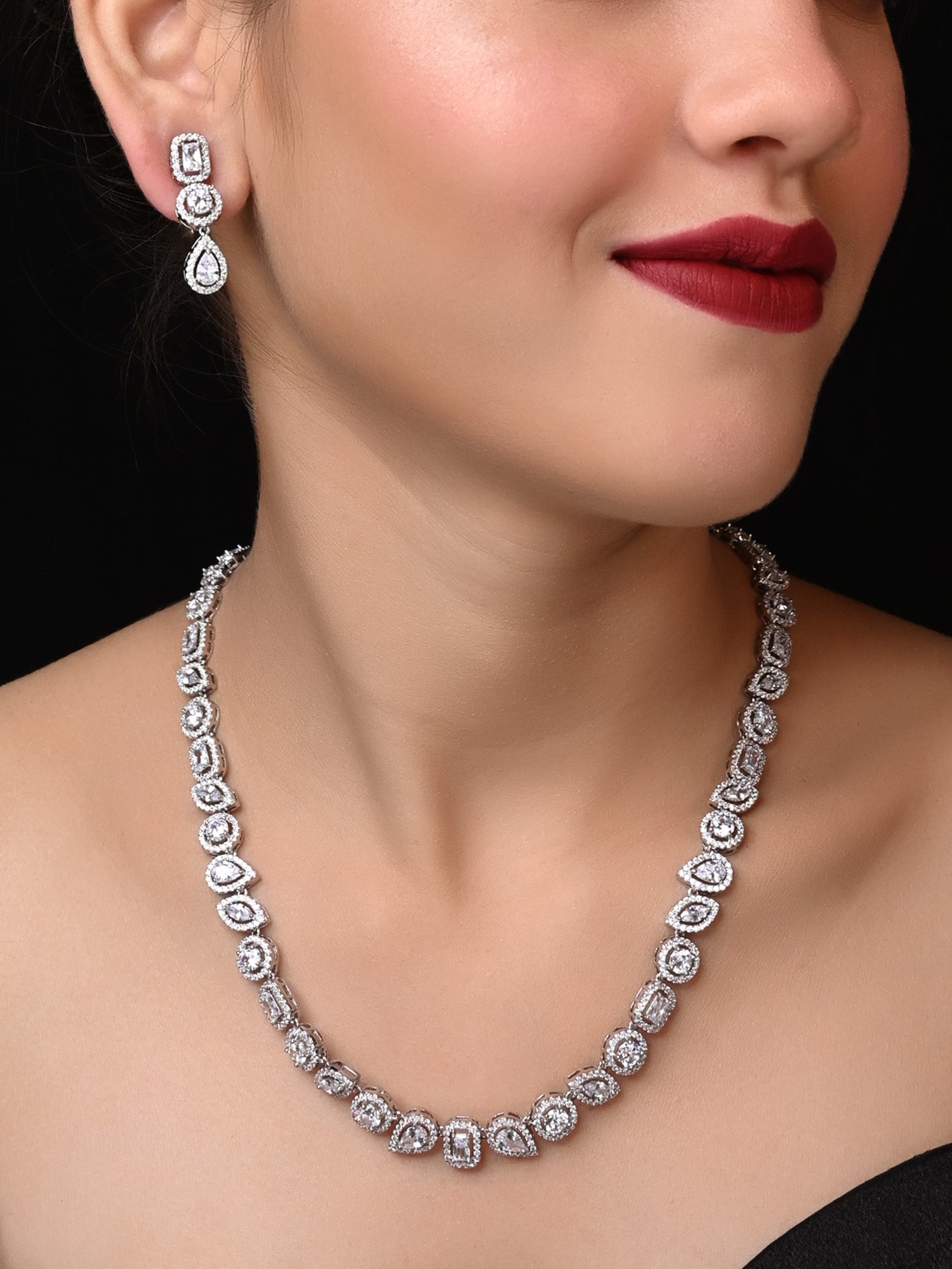 Zeena , Gold finish Diamond Replica Necklace Set with Back Screw earri –  www.soosi.co.in