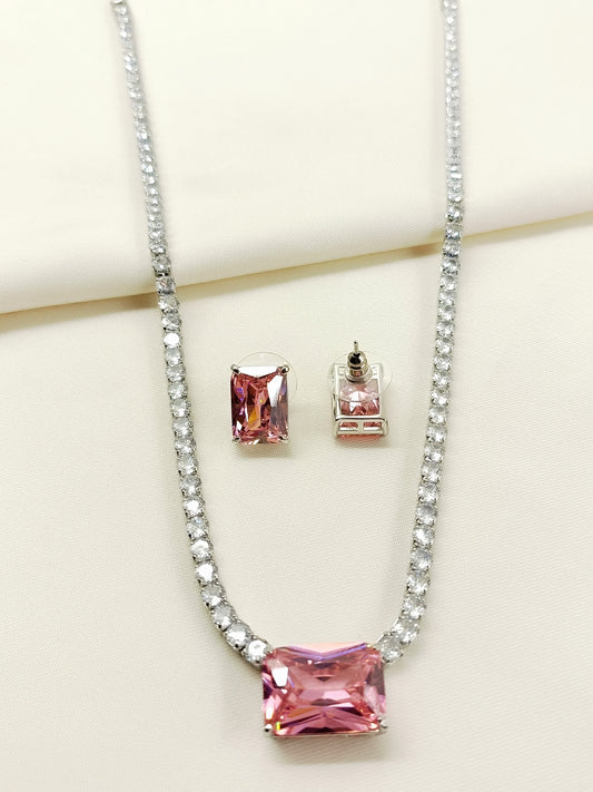Ainsley Pink American Diamond Necklace Set