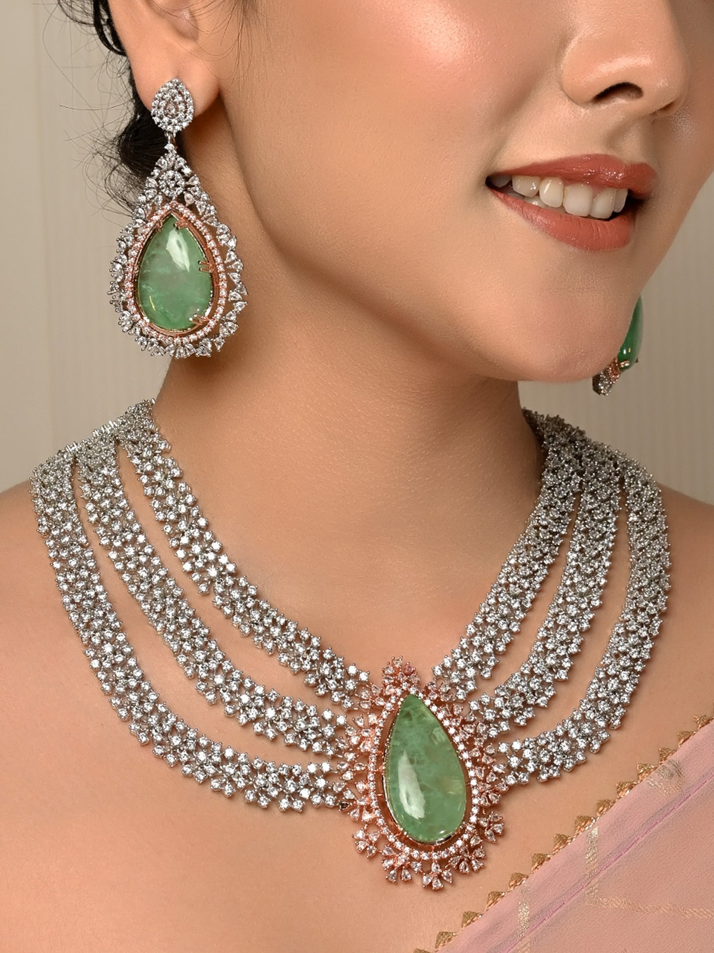 Lekha Mint Green American Diamond Necklace Set