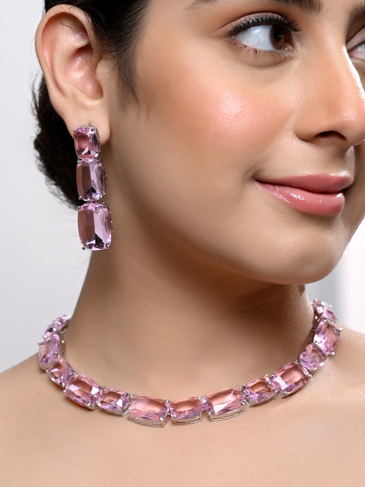 Heema Pink American Diamond Necklace Set