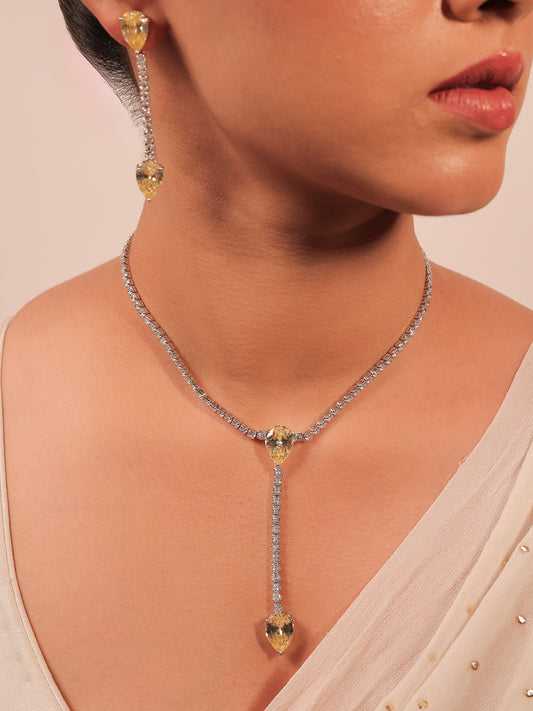 Cureza Yellow American Diamond Necklace Set