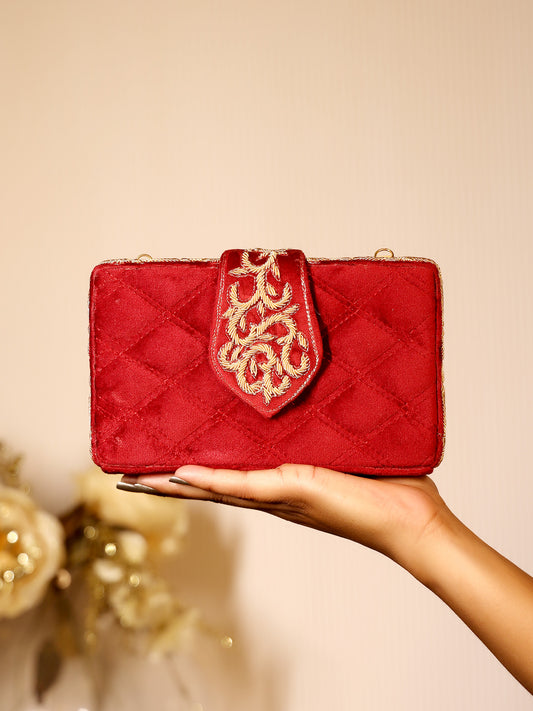 Vinesha Maroon Evening Clutch