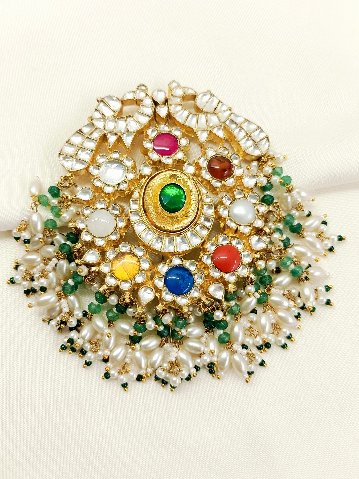 Uddipt Multi Colour Men's Navratna Collar Brooch