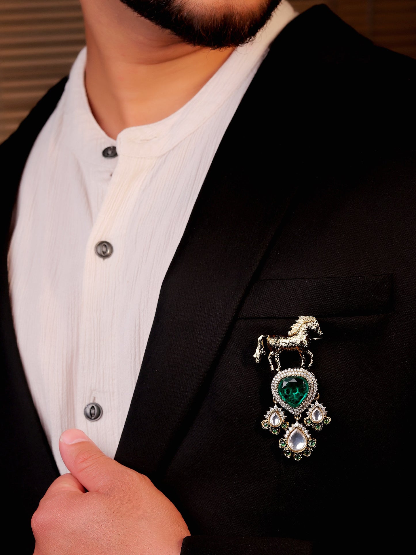 Jayesh Green Horse Brooch