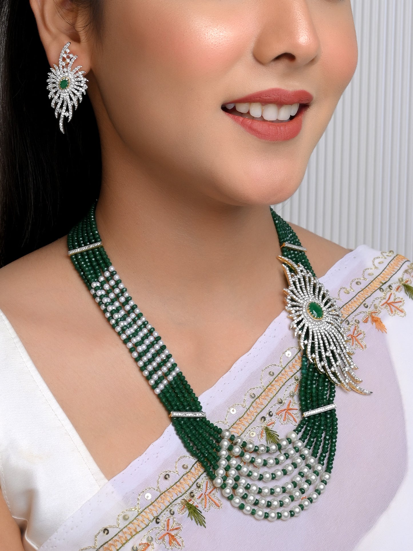 Himangi Emerald American Diamond Necklace Set