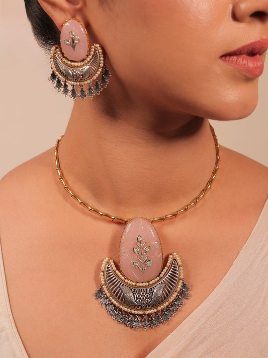 Bhavini Baby Pink Boutique Hasli Styled Necklace Set