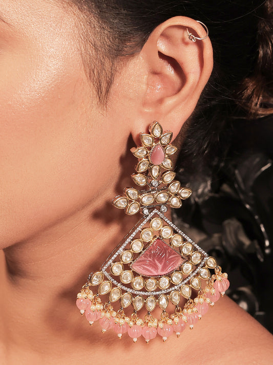 Dipti Diamond Work Rhodium Plated Victorian Earring With Pink Stones