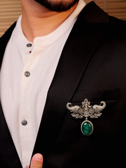 Anay Green Elephant Brooch