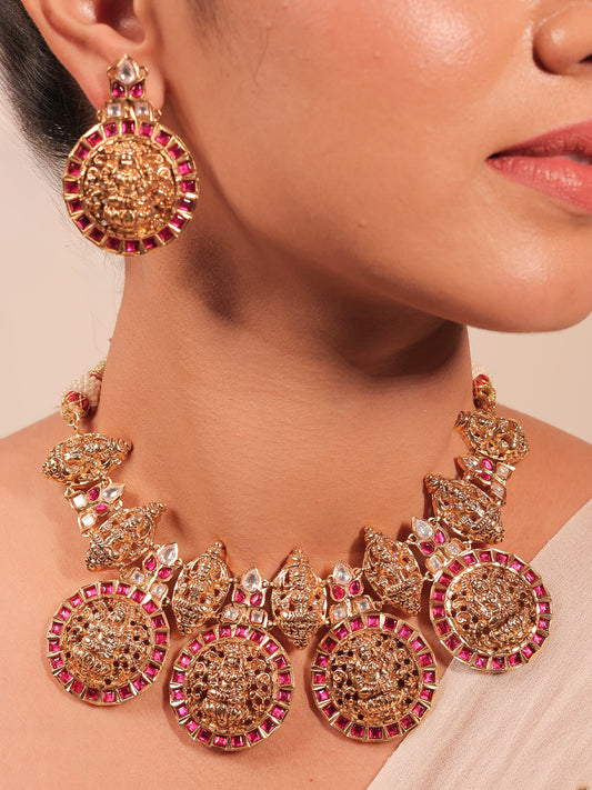 Seerat Majenta Antique Temple Necklace Set