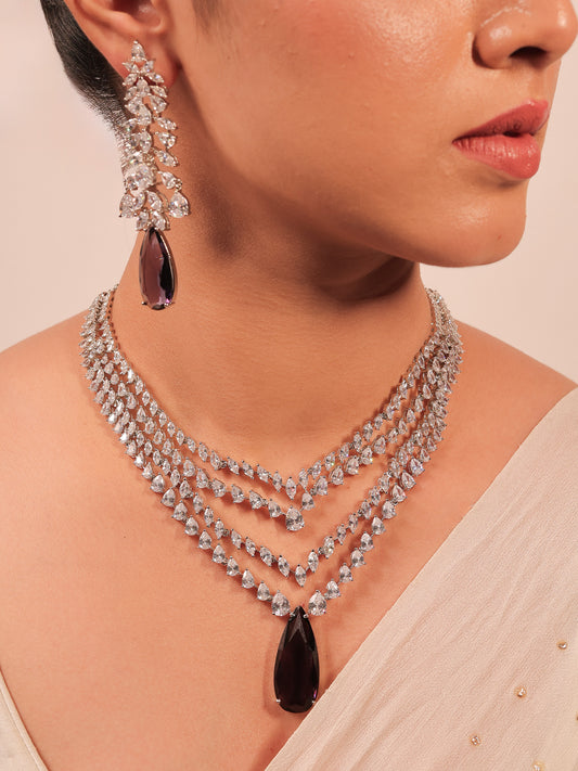 Ajweta Purple American Diamond Necklace Set
