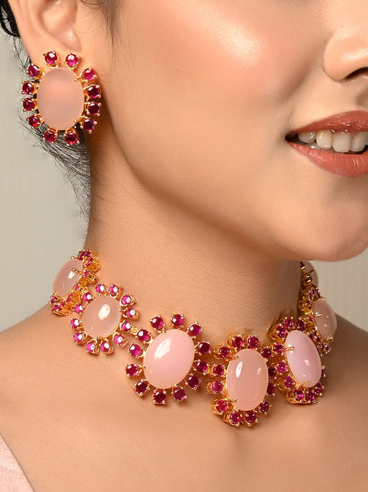 Edana Ruby & Baby Pink Natural Stone Necklace Set