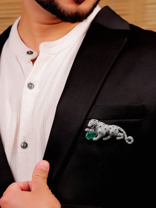 Hridaan Green Leopard Men's Brooch