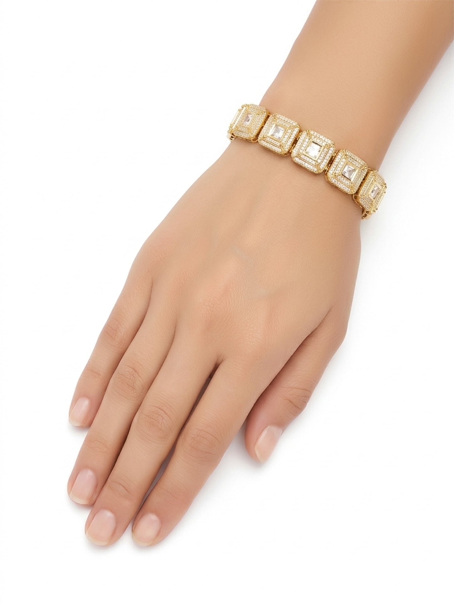 Aashi White Gold Plated Kundan Bracelet