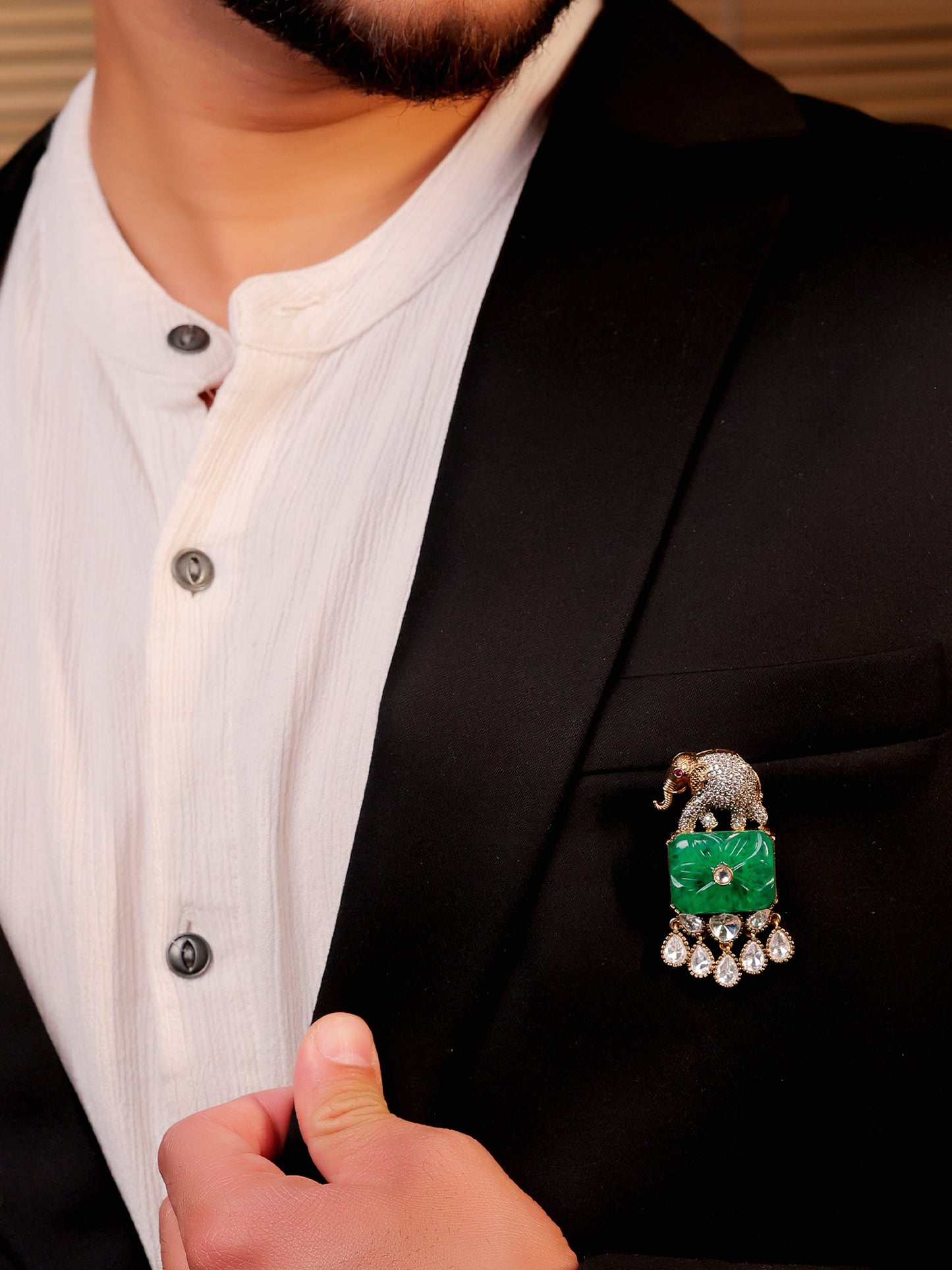 Hritik Green Elephant Brooch