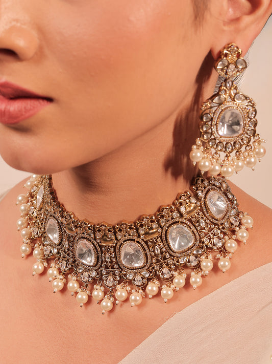 Chinky White Polki Necklace Set