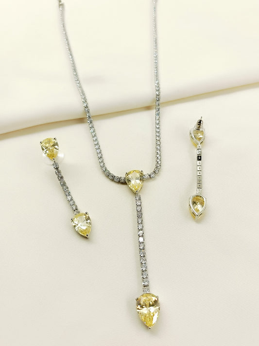 Cureza Yellow American Diamond Necklace Set