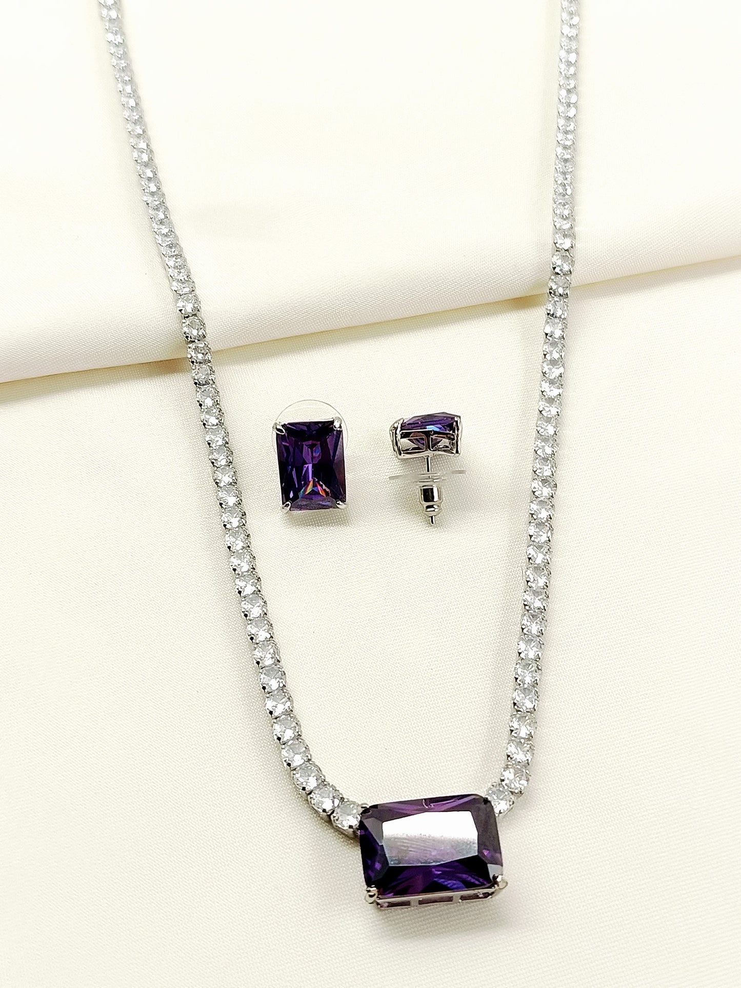 Anric Lavender American Diamond Necklace Set