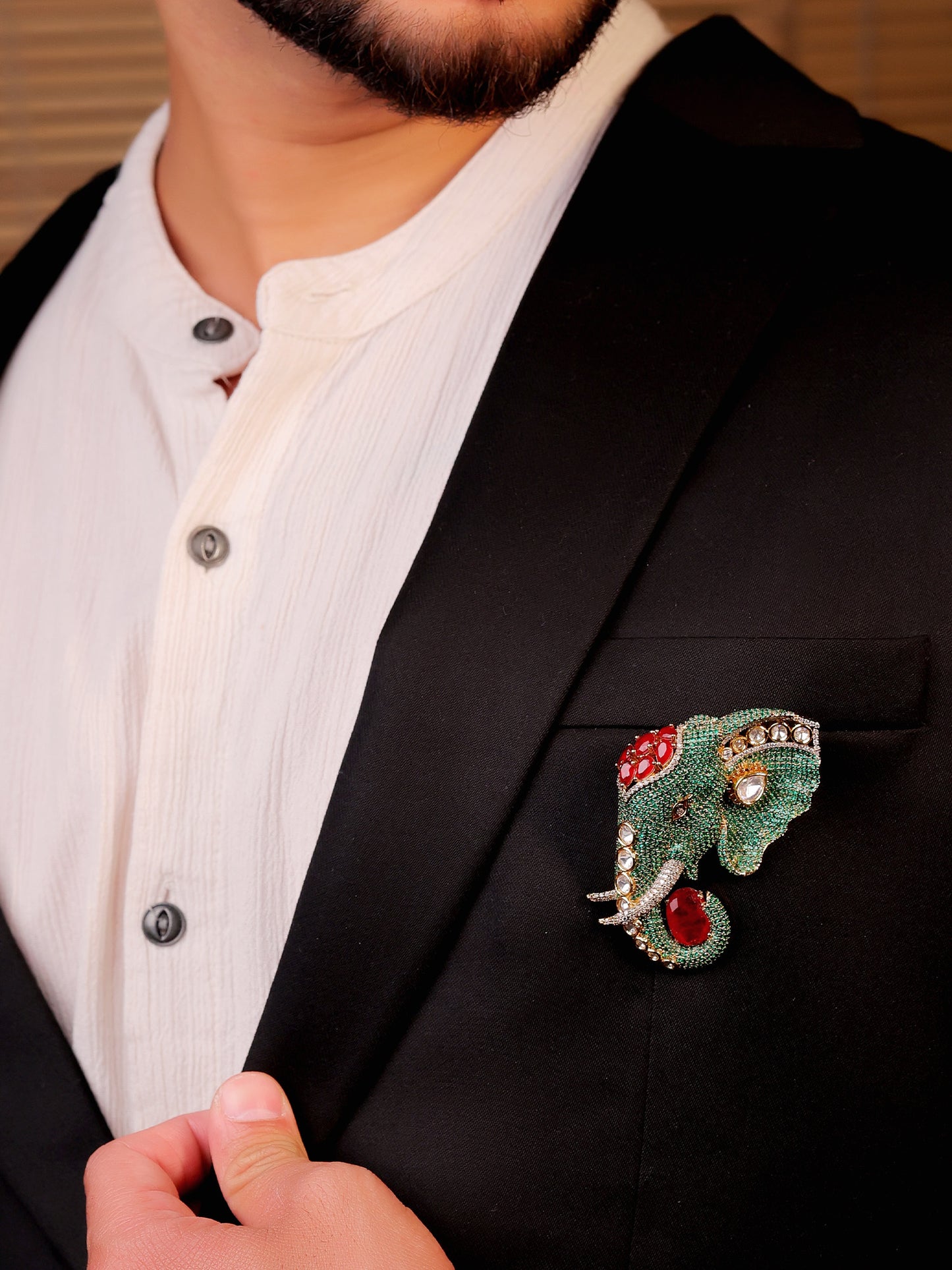 Rahul Green Elephant Brooch