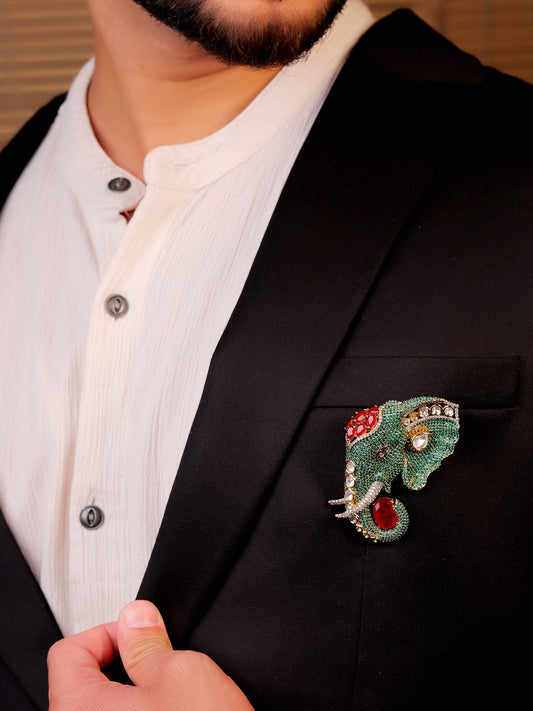 Rahul Green Elephant Brooch