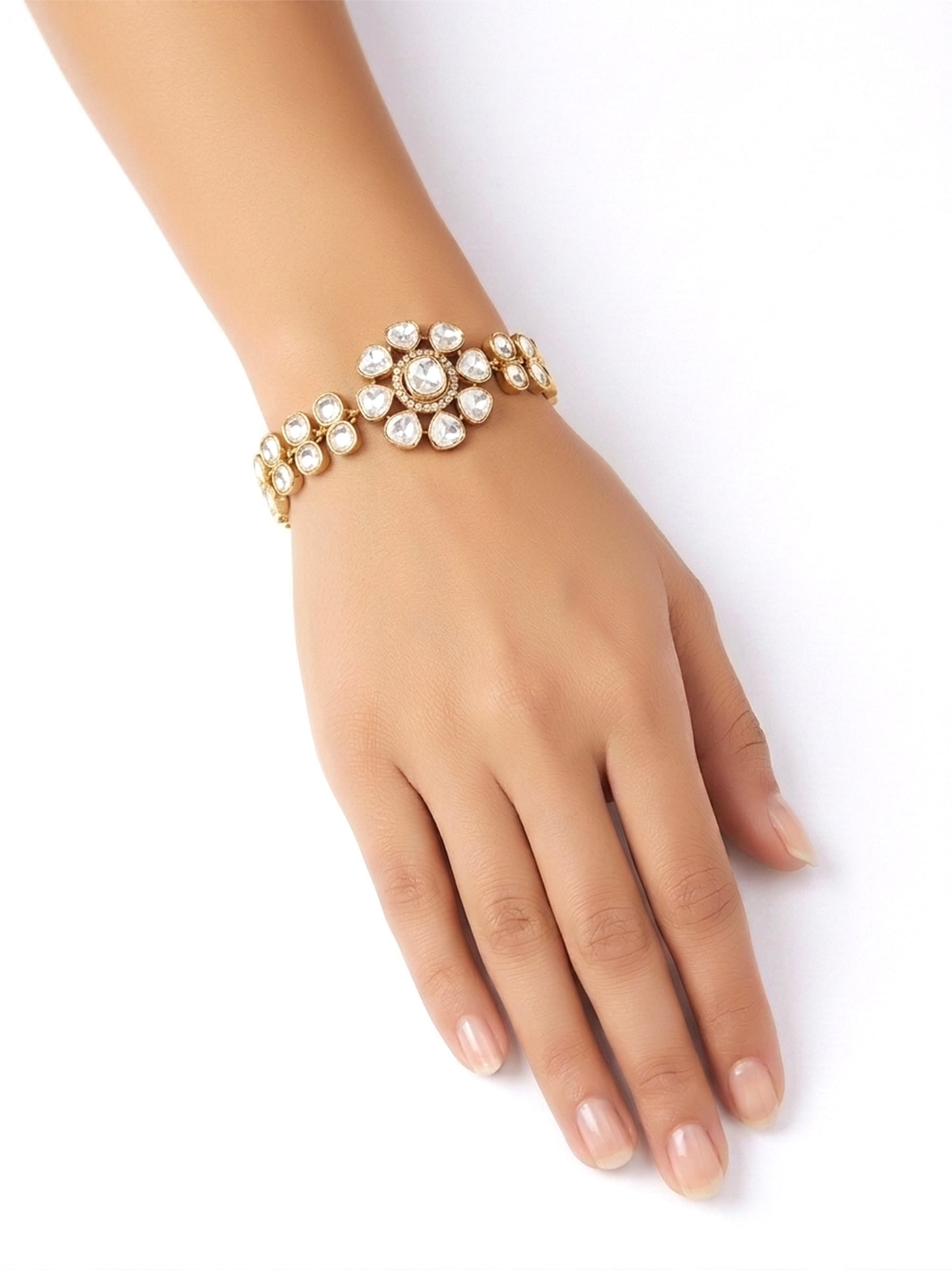 Advait White Gold Plated Kundan Bracelet