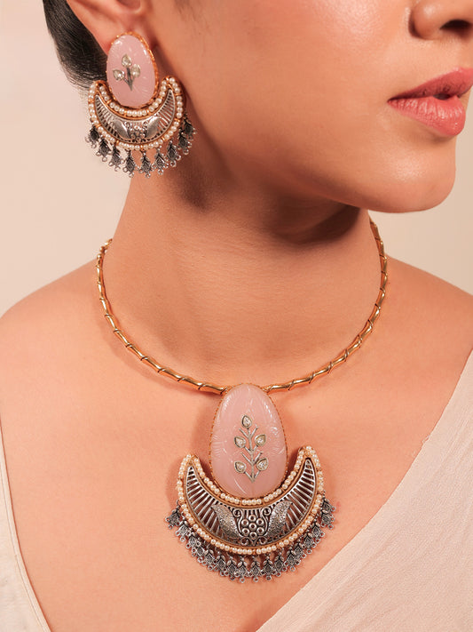 Bhavini Baby Pink Boutique Hasli Styled Necklace Set