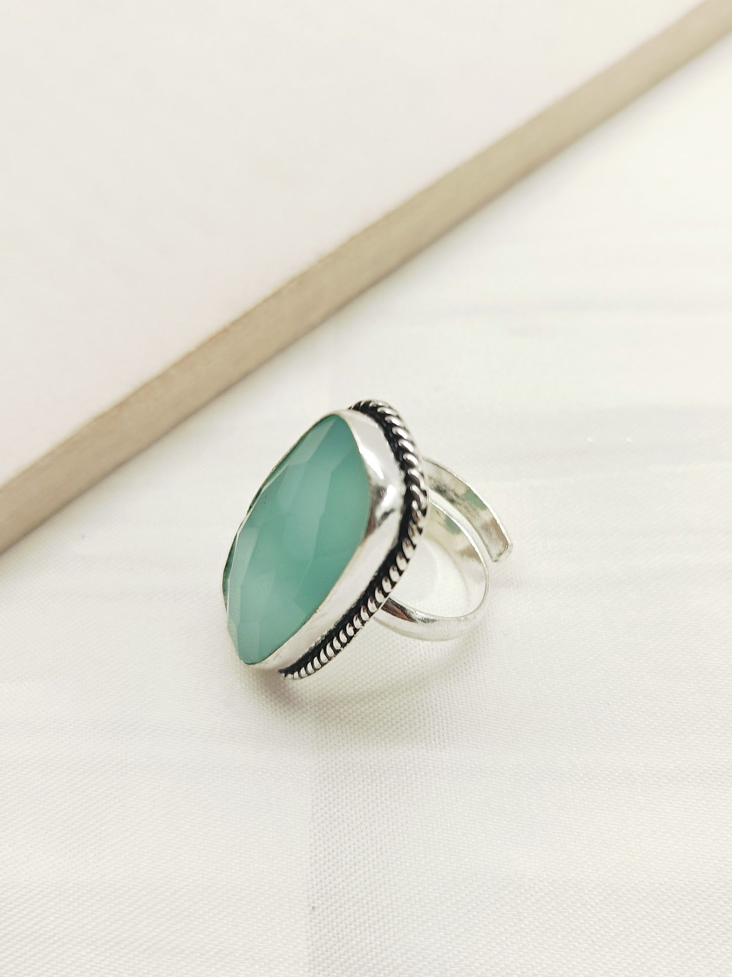 Stormi Mint Green Rectangular Oxidized Finger Ring