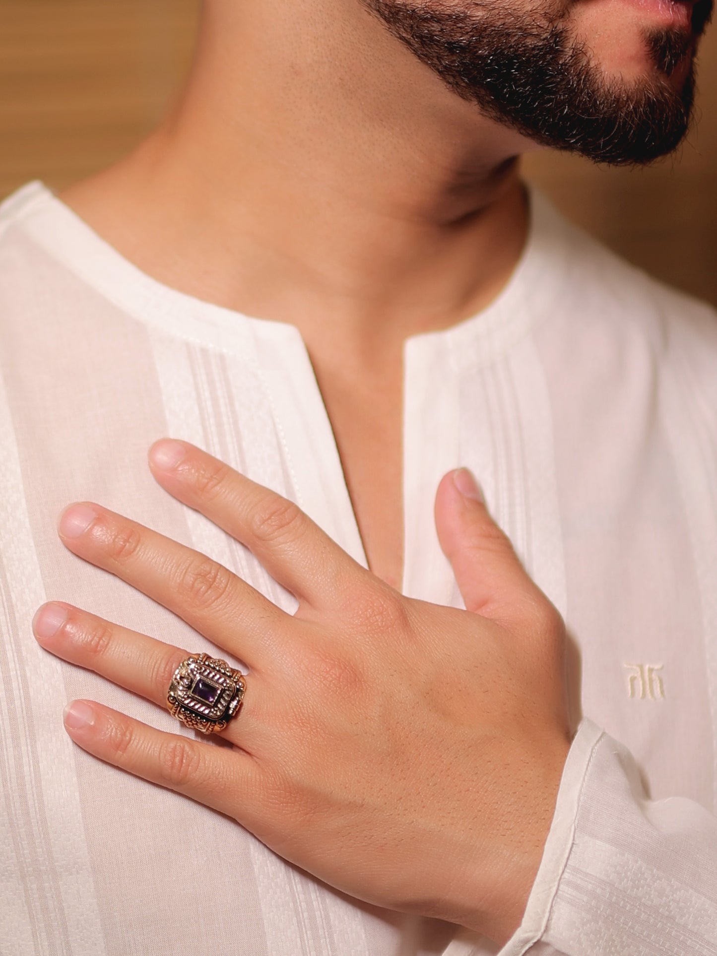 Akoya Purple Men's Finger Ring