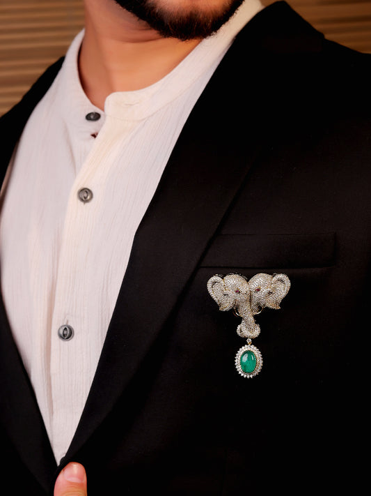 Darsh Green Elephant Brooch