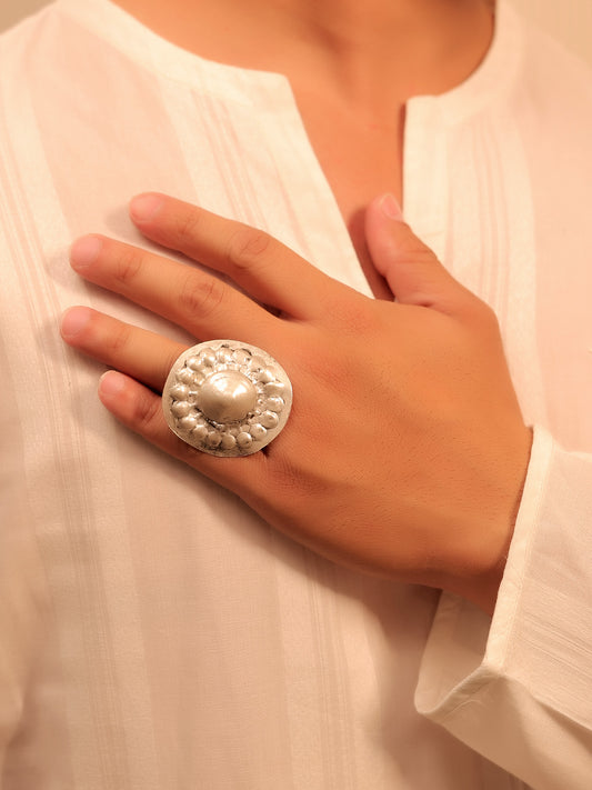 Ojashwini Silver Tribal Finger Ring