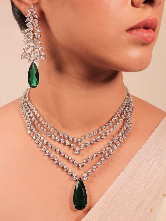 Amrisha Green American Diamond Necklace Set