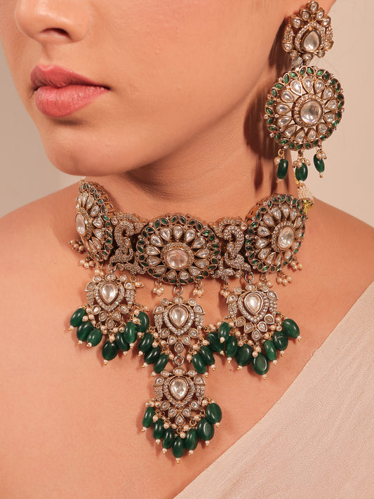 Rimsha Green Kundan Polki Choker Set