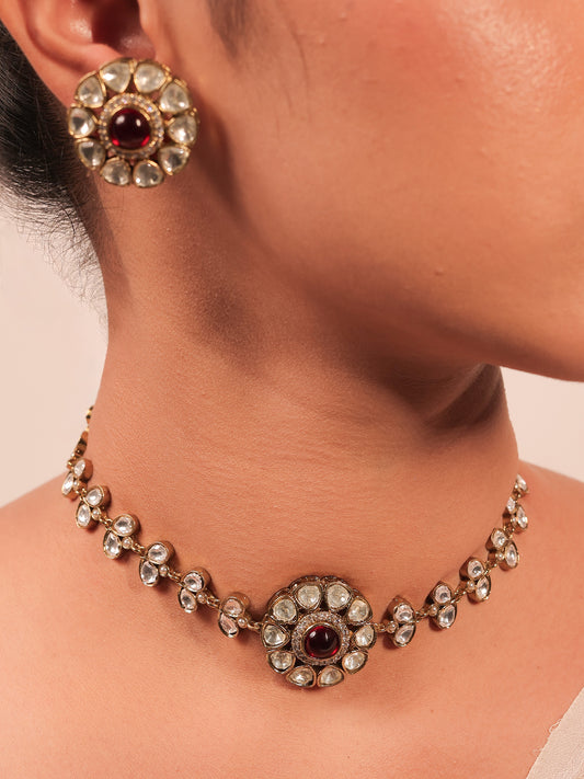 Mannat Maroon Kundan Choker Set