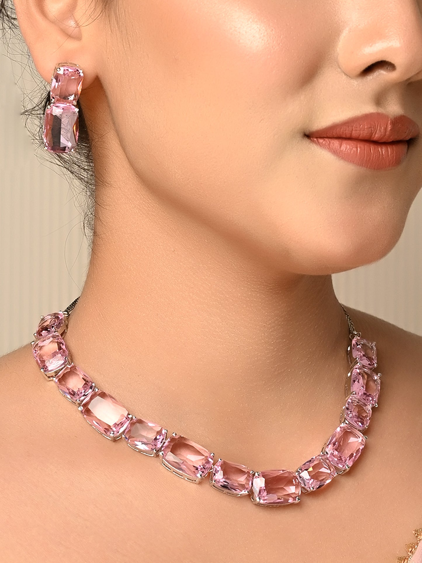 Damini Pink Swarovski Stone Necklace Set