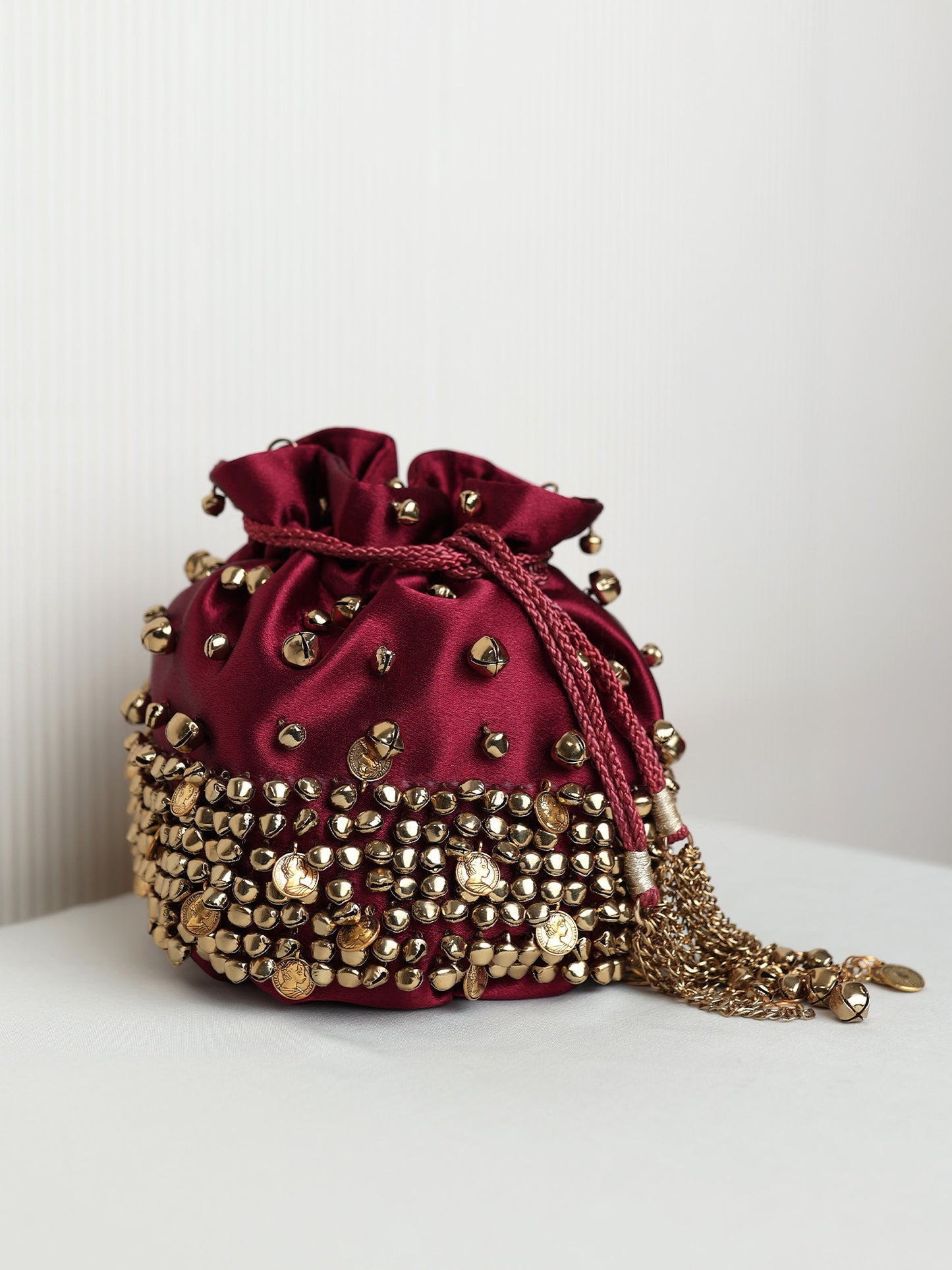 Birch Maroon Heavy Ghungroo Coin Potli Bag