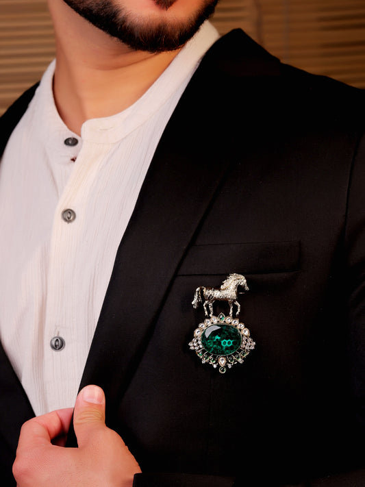 Naval Green Horse Brooch
