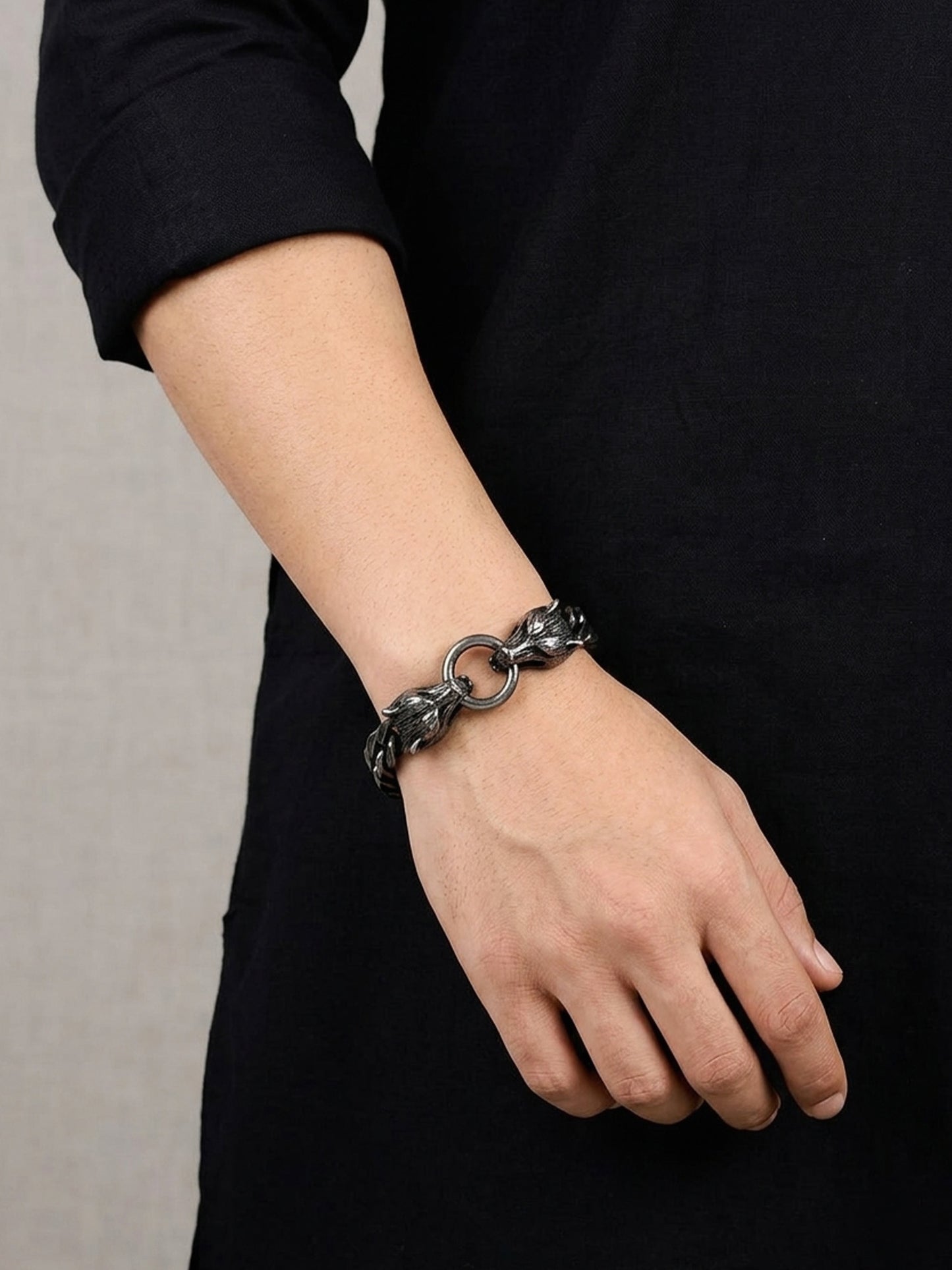 Zayn Black Men's Wolf Head Chain Bracelet